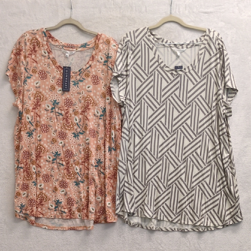 DownEast Women's Patterned Casual Short Sleeve Shirt‎ Bundle Size XXL